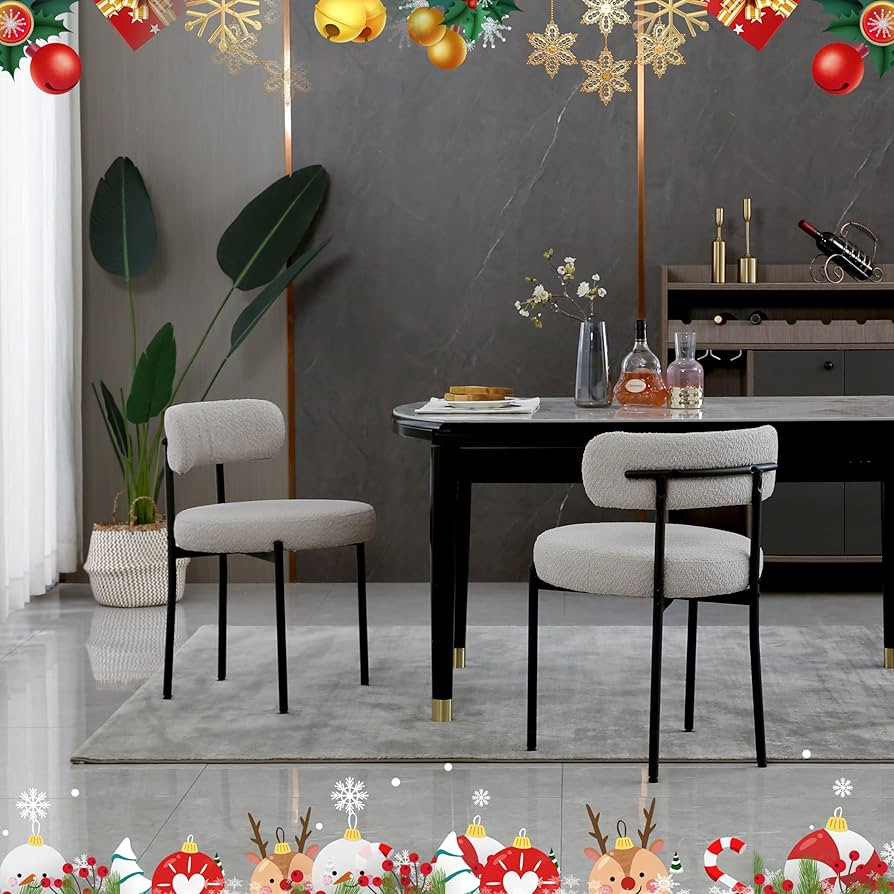 AISALL Light Grey Dining Chairs Set of 2 Round Upholstered Boucle Dining Room Chairs Mid-Century ... | Amazon (US)