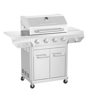 4 Burner Stainless Steel Propane Gas Grill with Side Burner | The Home Depot