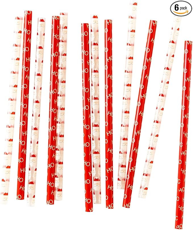 Santa Holiday Drink Straws – Reusable Plastic Christmas Party Straws – Red “Ho Ho Ho” & S... | Amazon (US)