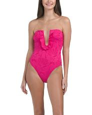 Textured Bandeau Ruffle One-piece Swimsuit | TJ Maxx