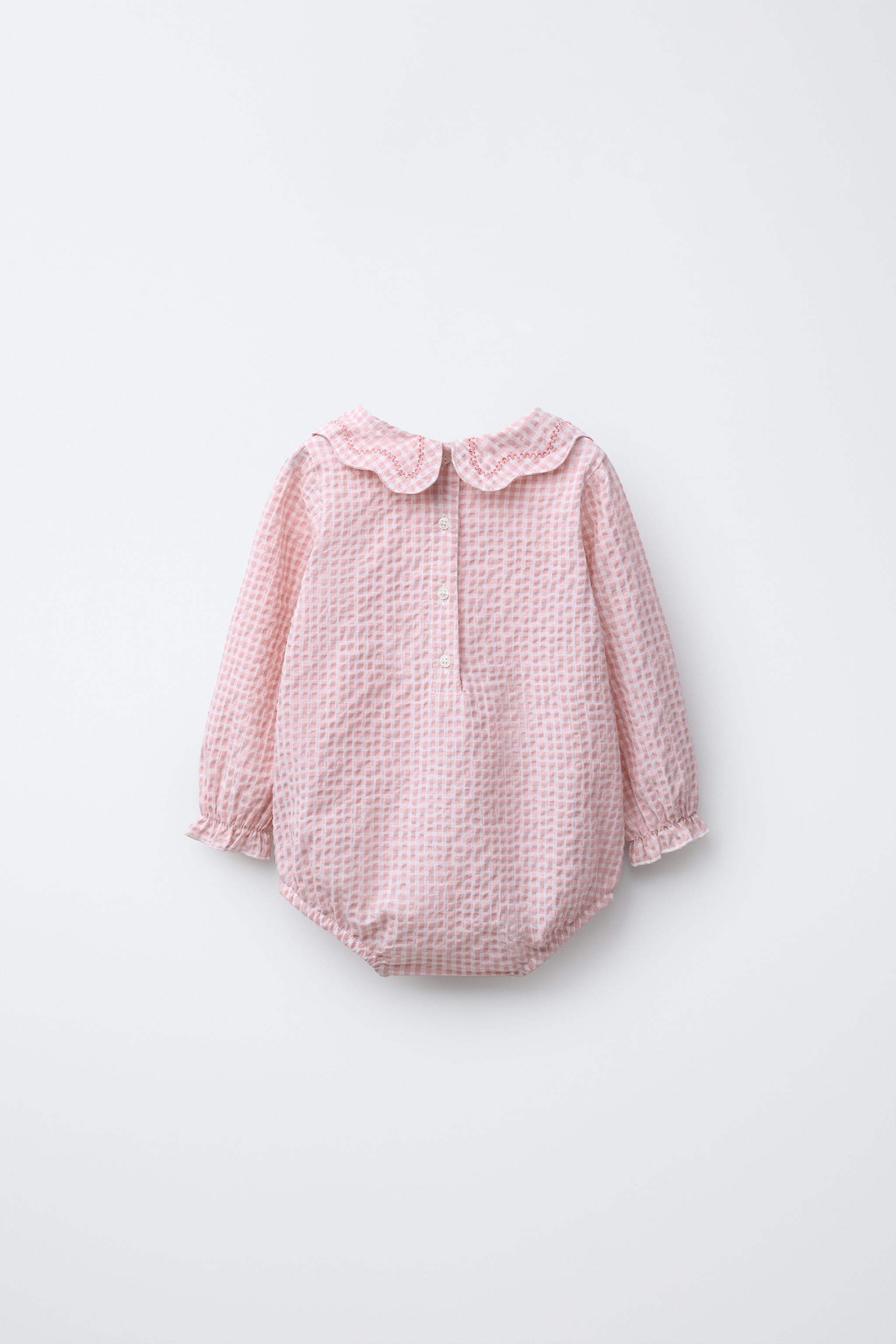 EMBROIDERED GINGHAM TEXTURED BODYSUIT | Zara US