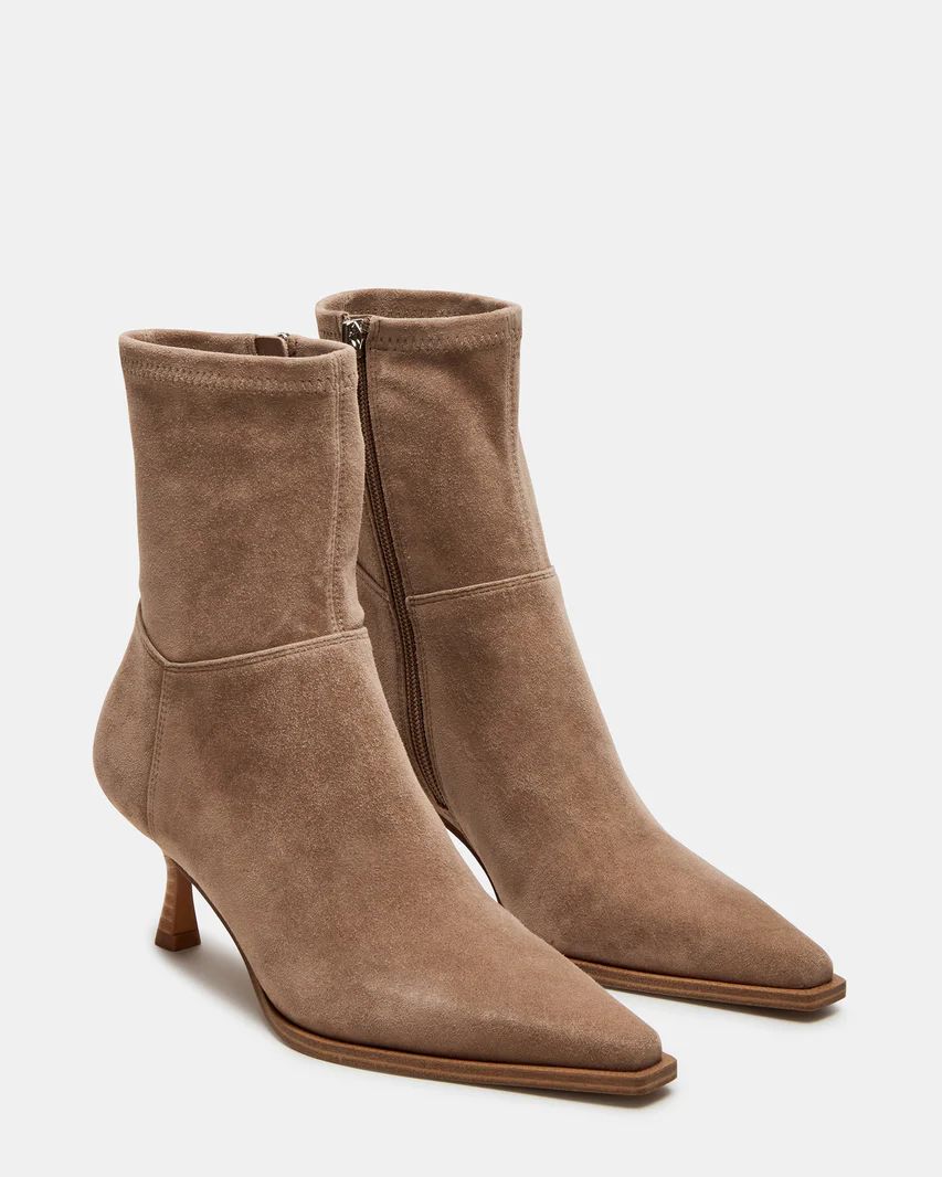 STASIA Taupe Suede Kitten Heel Ankle Bootie | Women's Booties | Steve Madden (US)