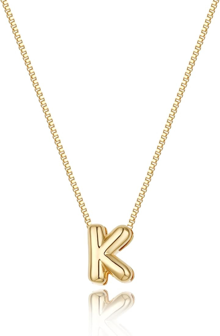 Bubble Initial Necklaces Dainty Gold Letter Necklace 14K Gold Plated Cute Name Choker Necklaces f... | Amazon (US)