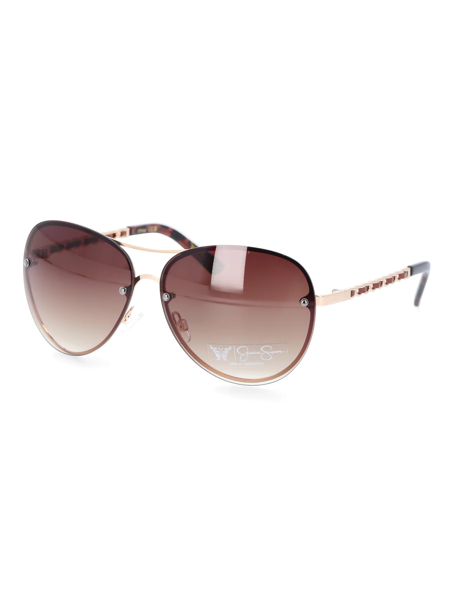 Jessica Simpson Women's Metal Backframe Aviator Sunglasses, Gold-Tone/Tortoiseshell-Tone | Walmart (US)