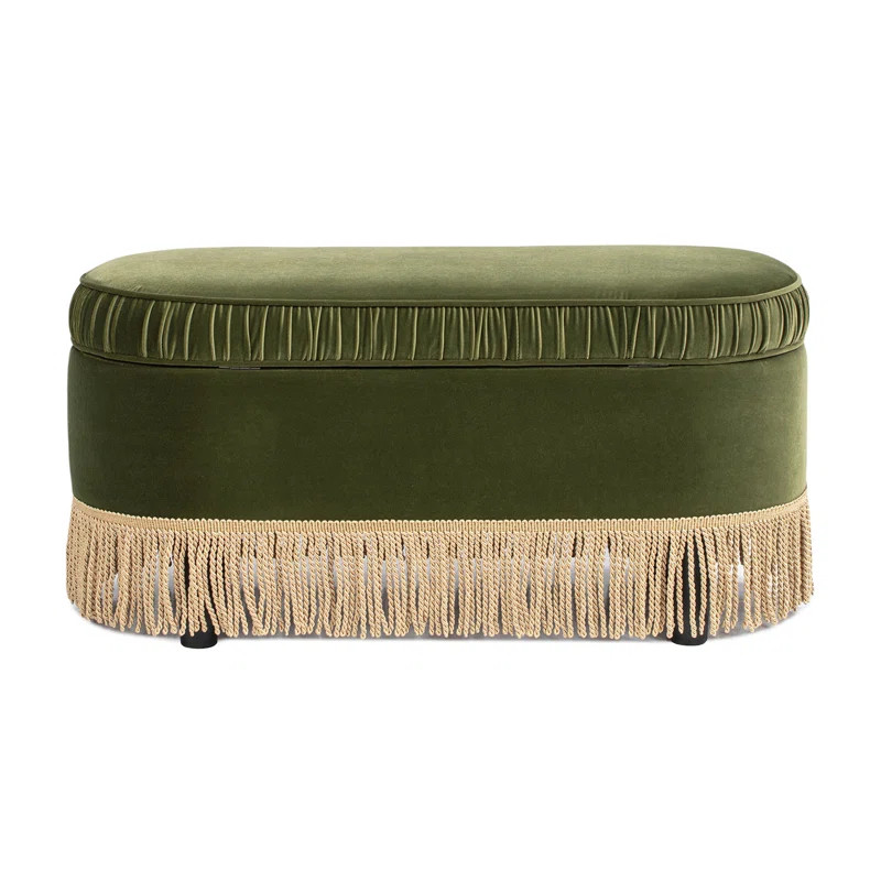 Serena 38" Oval Storage Bench Ottoman, Olive Green Performance Velvet | Wayfair North America