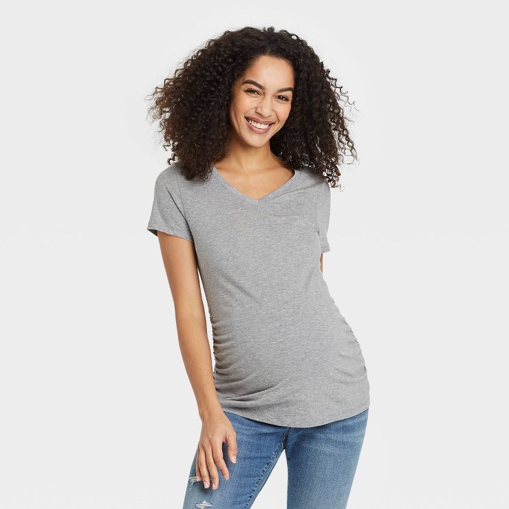 Short Sleeve V-Neck Side Shirred Maternity T-Shirt - Isabel Maternity by Ingrid & Isabel™ | Target