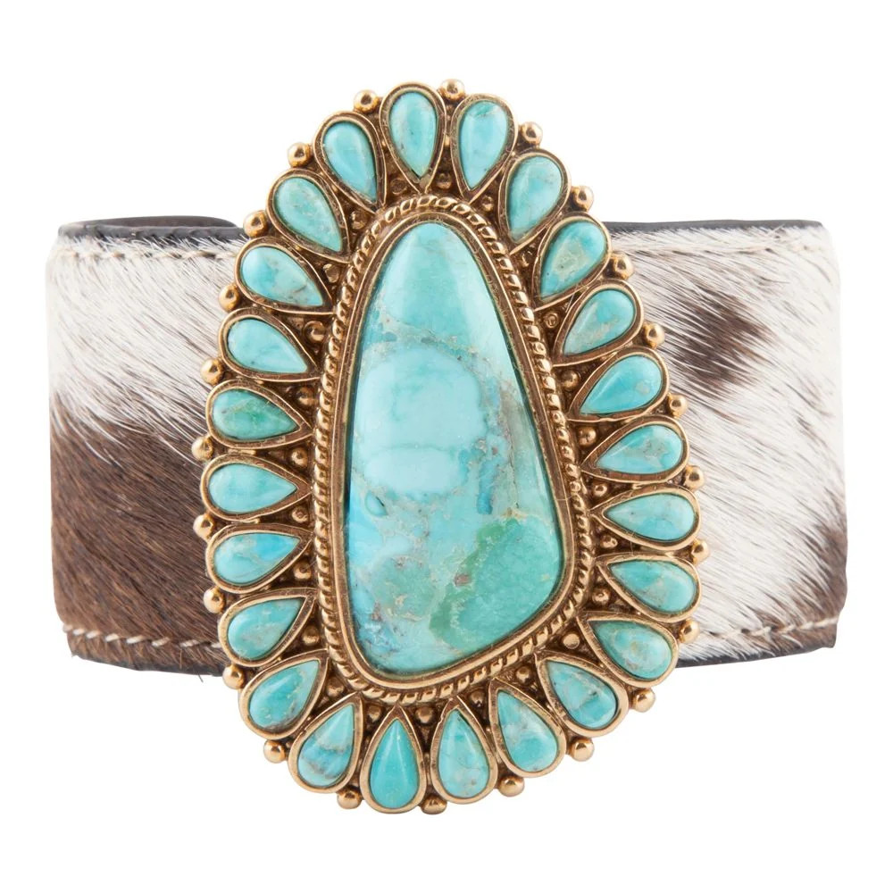 Cowgirl Up Turquoise and Cowhide Cuff Bracelet | Barse Jewelry