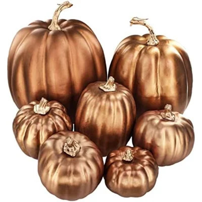 7 Pcs Assorted Sizes Artificial Metallic Bronze Pumpkins Rustic Decorative Fall Foam Pumpkins For Gifts Thanksgiving Halloween Harvest Fall Wedding Ta | Wayfair North America