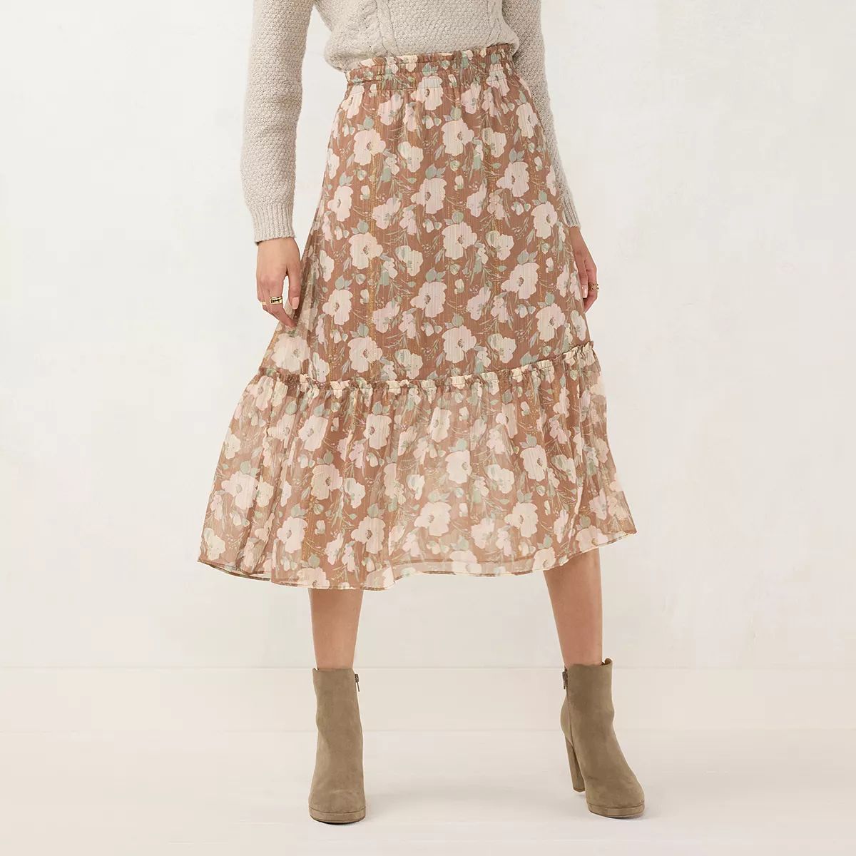 Women's LC Lauren Conrad Smocked Flounce Midi Skirt | Kohl's