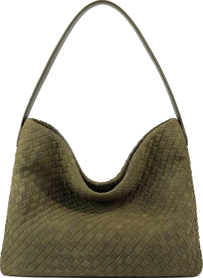 Queenoris Woven Suede Bag for Women, Top Handle Shoulder Bag Vegan Leather Hobo Bag Summer Travel... | Amazon (US)