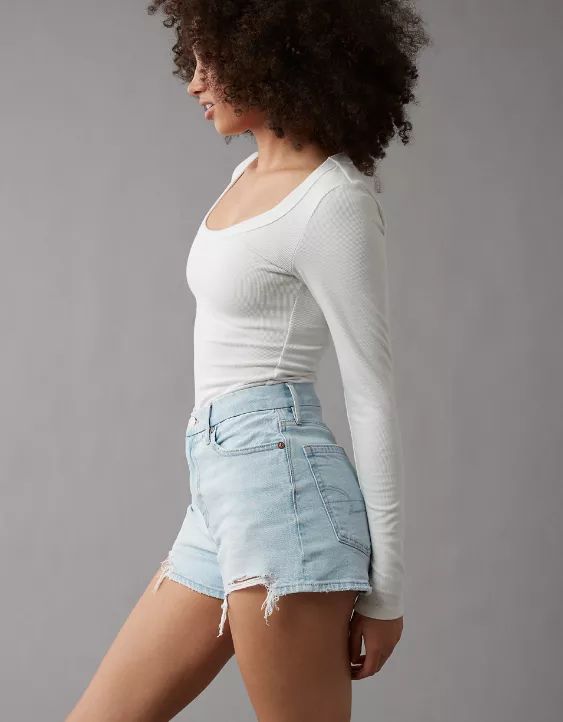 AE Strigid Curvy Super High-Waisted Relaxed Ripped Short | American Eagle Outfitters (US & CA)