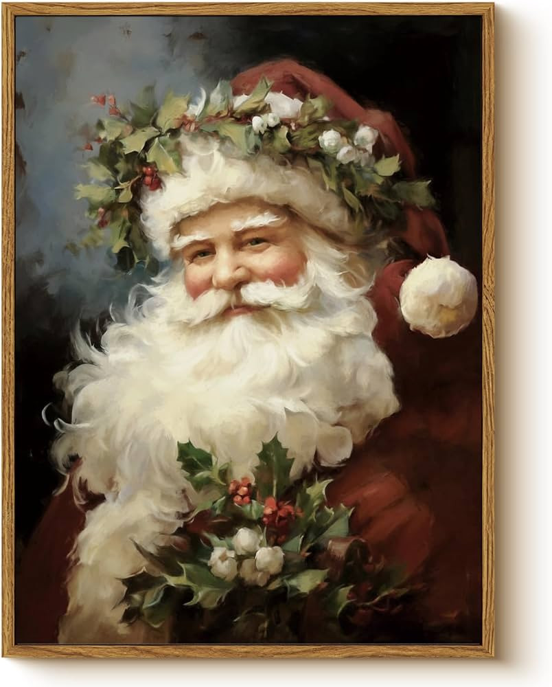 WHASAYART Vintage Santa Claus Christmas Wall Art, Classic 12x16 Framed Canvas Print Traditional S... | Amazon (US)