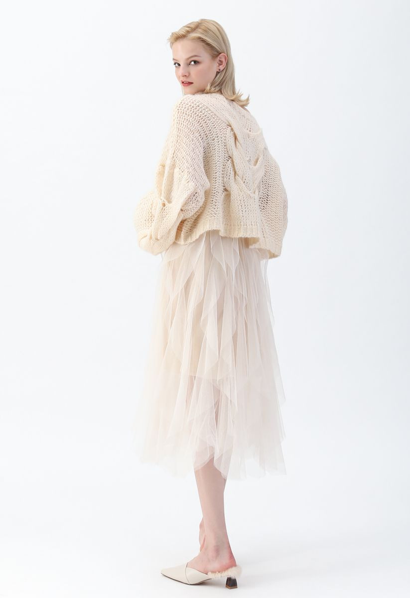 Hand-Knit Puff Sleeves Sweater in Cream | Chicwish