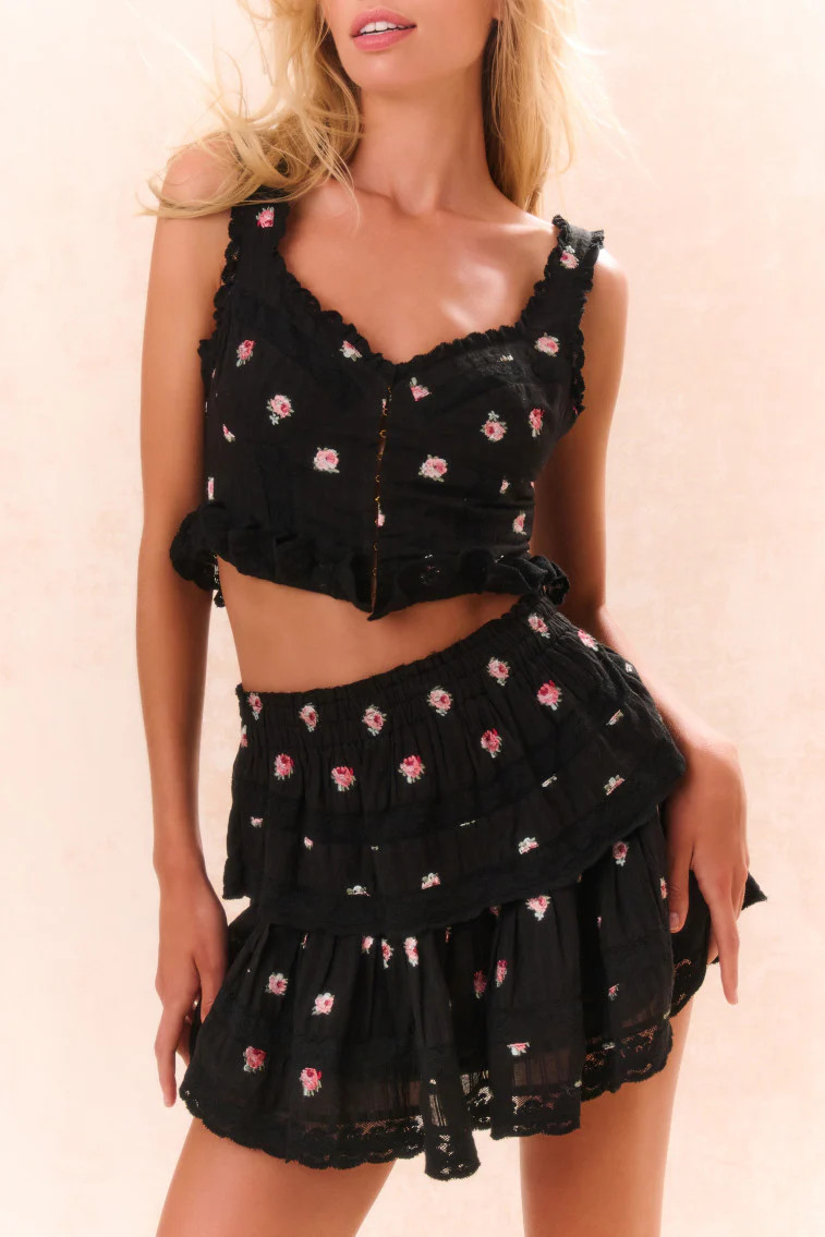 Ruffle Mini Embroidered Floral Skirt | LoveShackFancy