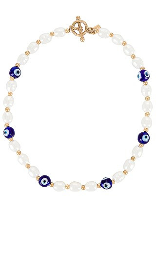 Beaded Evil Eye Toggle Necklace in White | Revolve Clothing (Global)