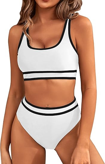 BMJL Women's High Waisted Bikini Sets Sporty Two Piece Swimsuits Color Block Cheeky High Cut Bath... | Amazon (US)