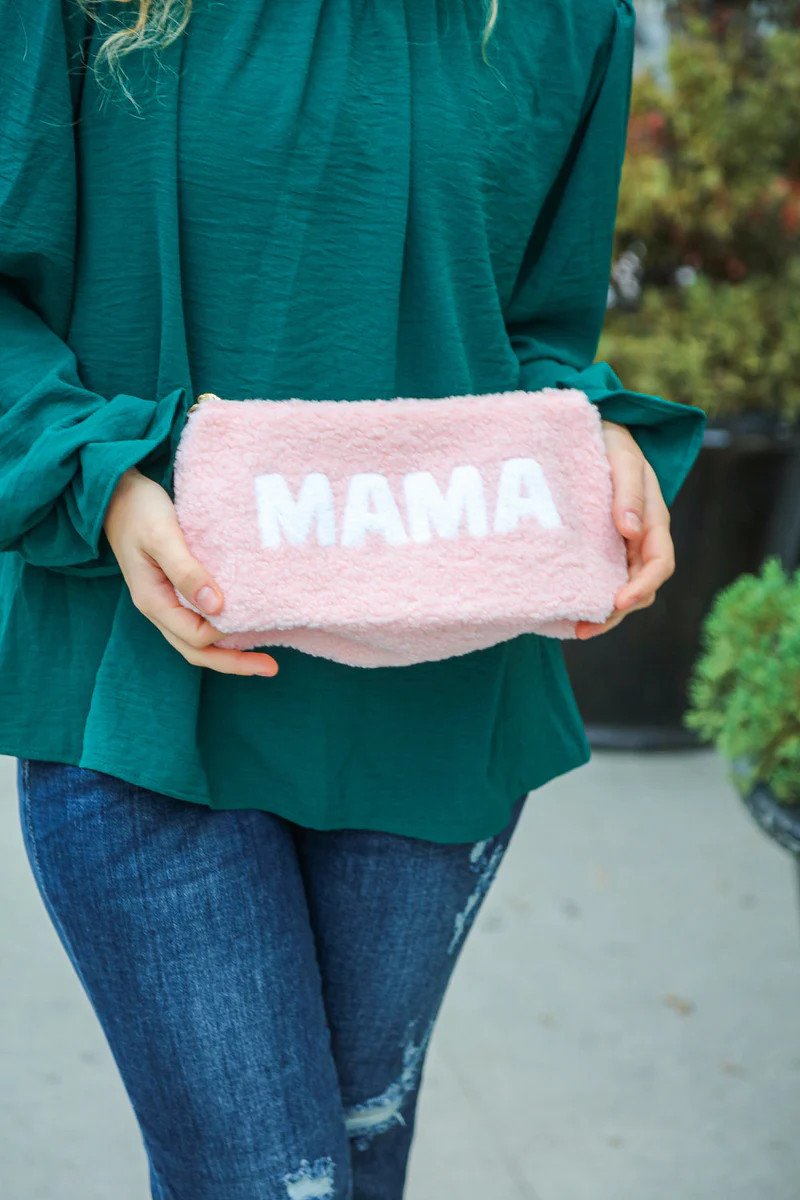 Blush "Mama" Sherpa Zipper Bag - Casual Chic Boutique | Casual Chic Boutique