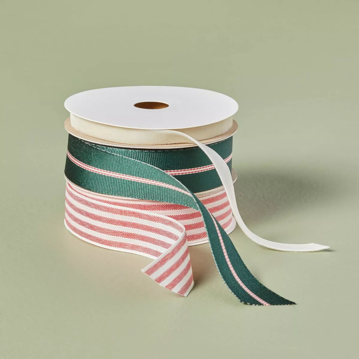 3ct Mixed Stripe Christmas Gift Ribbon Green/Red/Cream 45ft - Hearth & Hand™ with Magnolia | Target