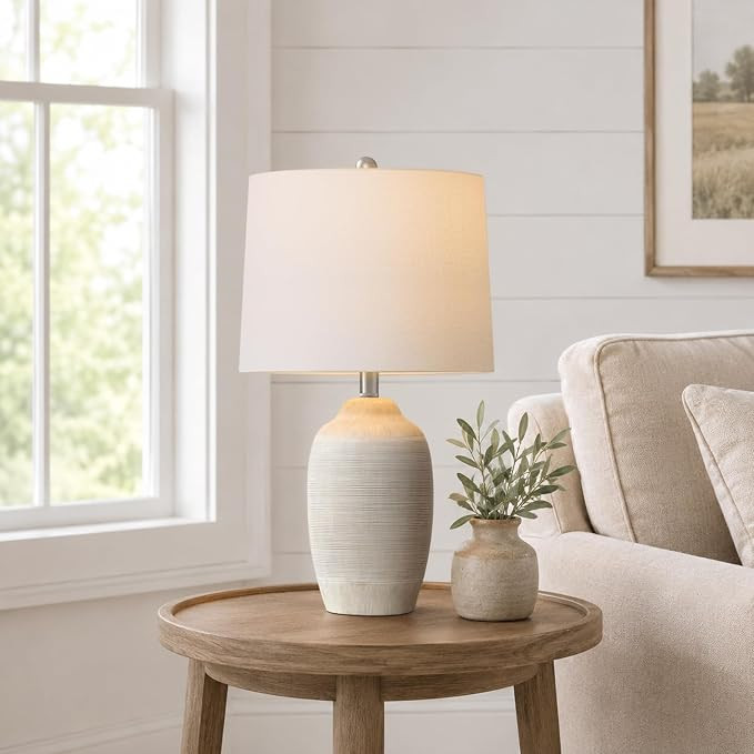 24.5" Ceramic Table Lamp for Living Room with Pre-Attached Shade | Amazon (US)
