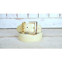 Vintage Light Ivory/Tan Brown Snake Skin Wide Leather Gold Buckle Chain Belt/Reptile Animal Print Belt/Medium | Etsy (US)