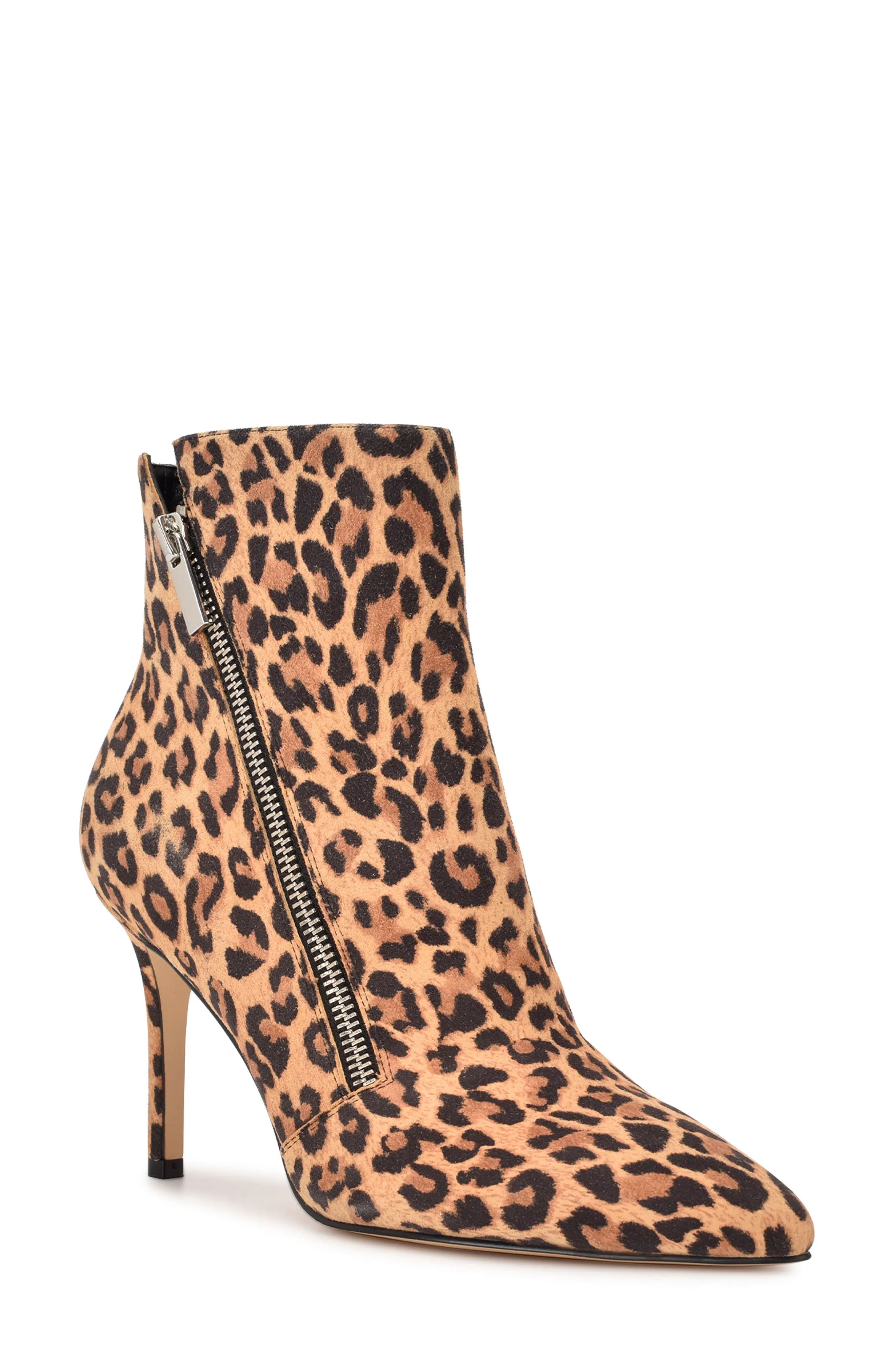 Nine West Fast Pointed Toe Bootie in Leopard Print Suede at Nordstrom, Size 7 | Nordstrom