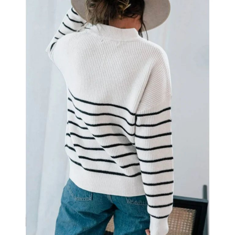 Womens Pullover Sweater Valentine's Day Gift Zip Down Casual Loose Sweaters Stripe Print Warm Swe... | Walmart (US)