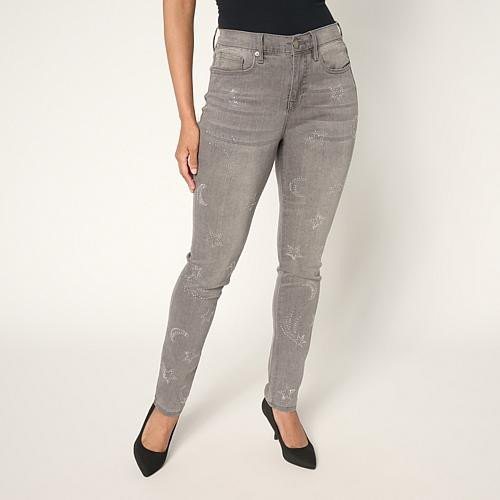DG2 by Diane Gilman NC Stretch Denim Embellished Skinny Jean - Gray/Grey - Size Petite 10 | HSN