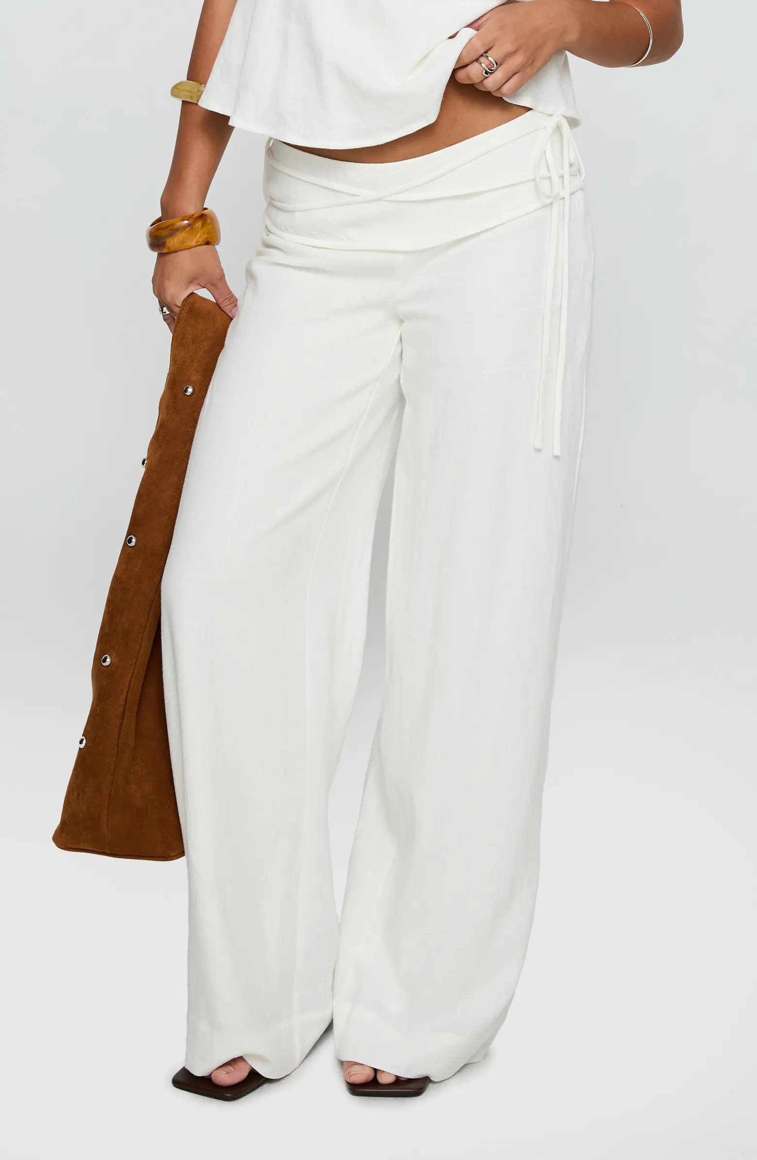 Silver Moon Tie Waist Linen Blend Pants | Nordstrom