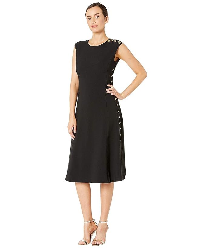 Maggy London Mystic Crepe Fit and Flare Dress with Side Button Detail (Black) Women's Dress | Zappos