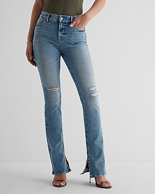 Mid Rise Medium Wash Ripped FlexX Skyscraper Jeans | Express