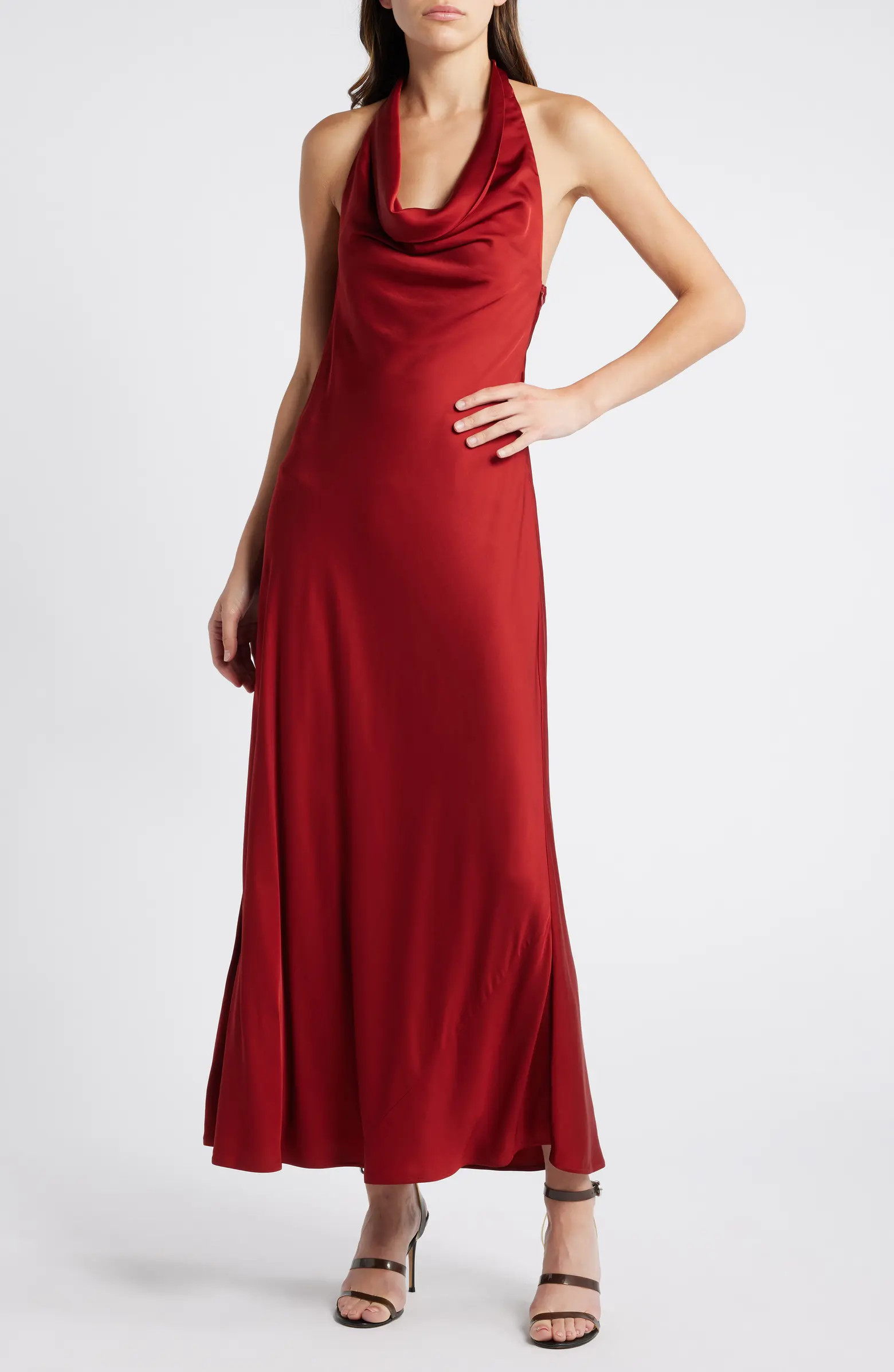 Ennis Satin Halter Midi Dress | Nordstrom