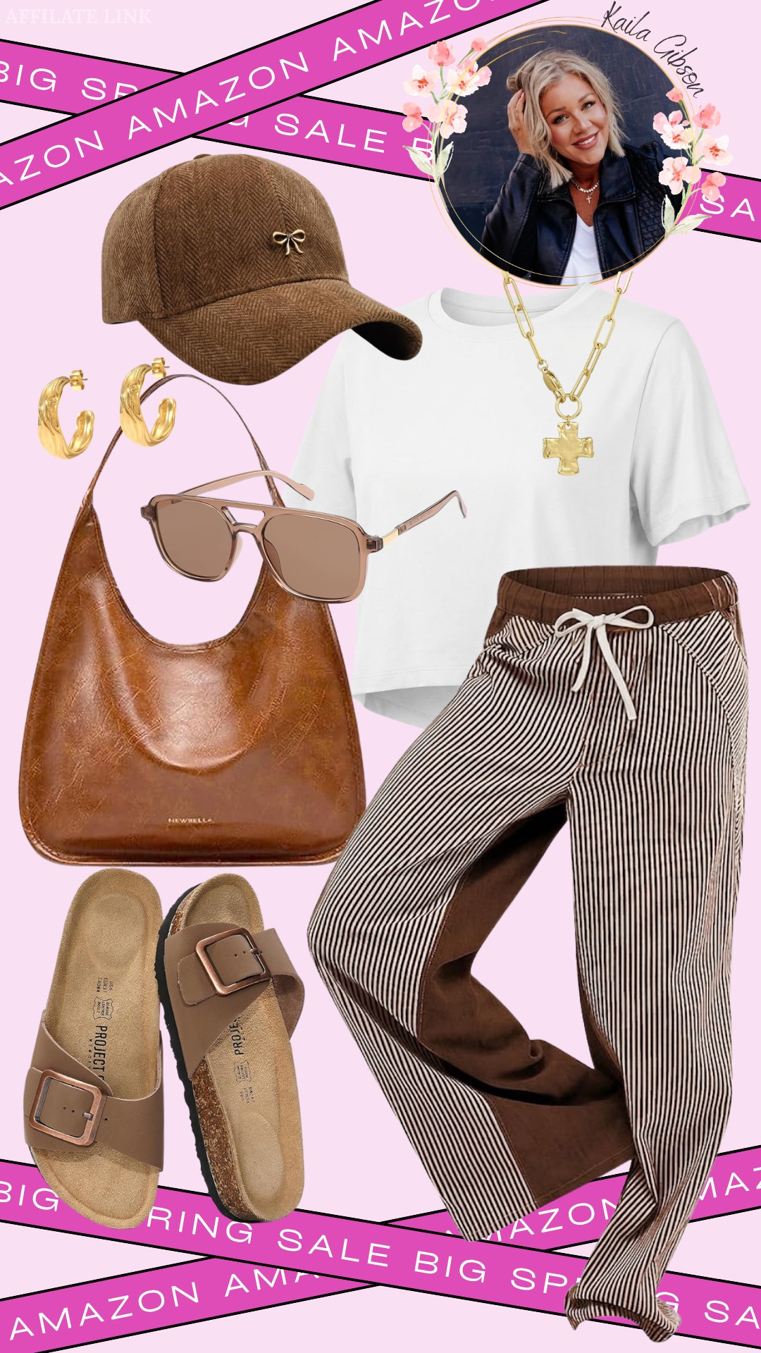 Effortless chic is the goal. ☕️ Stripes and textures are the easiest way to elevate a basic white tee. This chocolate brown accessories kit—from the aviators to the slide sandals—is a total spring staple. Link in bio to shop! #ltkfit #neutralstyle #springoutfit 

 #LTKootd #LTKmorningroutine #LTKMidsize
