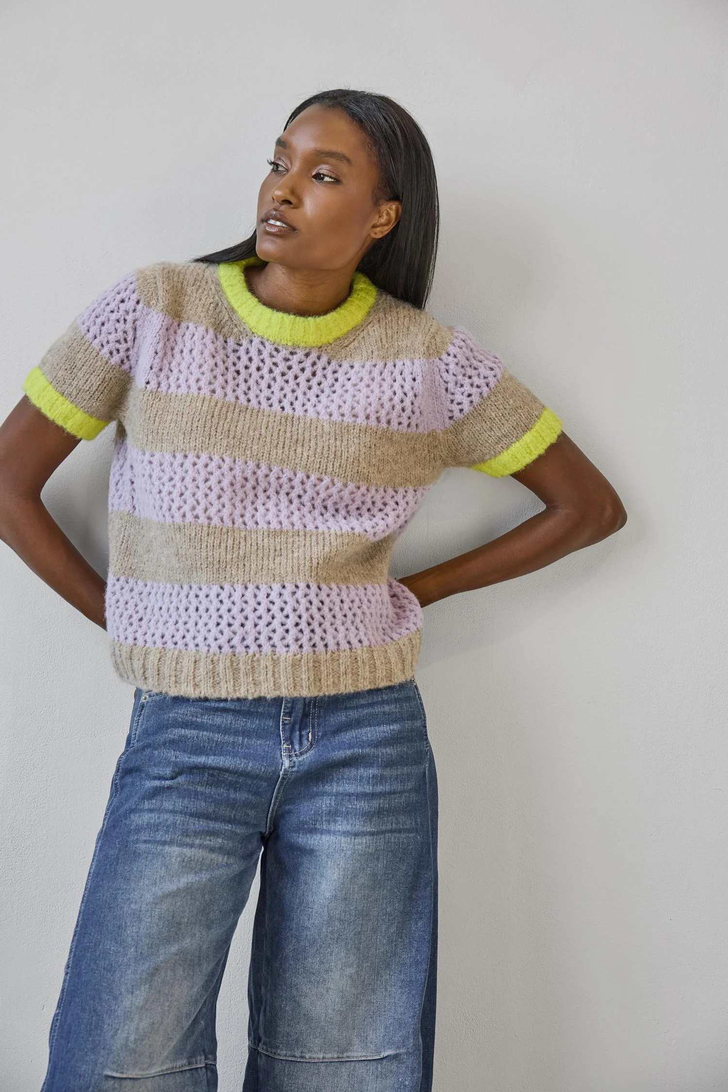 Short Sleeve Stripe Sweater | Lilla P