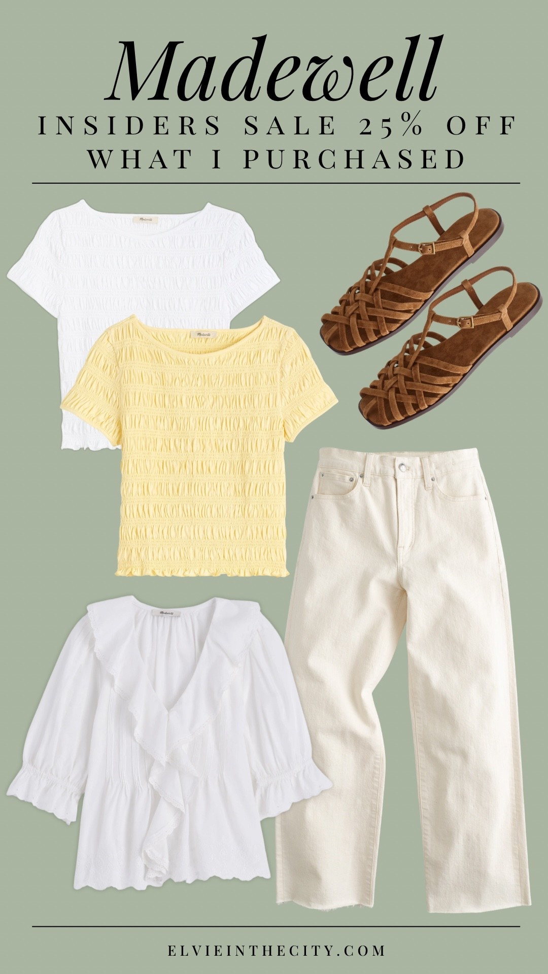 These are the pieces I purchased from the Maxwell Insiders sale (25% off!), including smocked short-sleeve tops in white and butter yellow, a flowy white blouse, vintage wide-leg crop jeans, and leather cage strappy sandals.

Ootd, fashion over 40, over 50 style, spring outfit, travel outfit, vacation outfit

#LTKootd #LTKOver40 #LTKSaleAlert