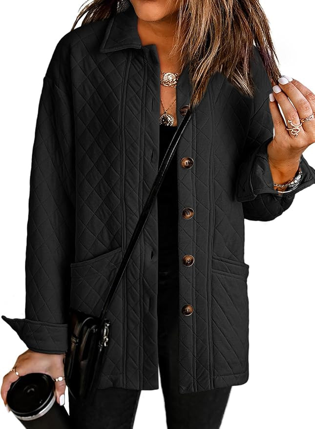 Dokotoo Quilted Jackets for Women Casual Lightweight Button Down Collared Long Sleeve Coats with ... | Amazon (US)