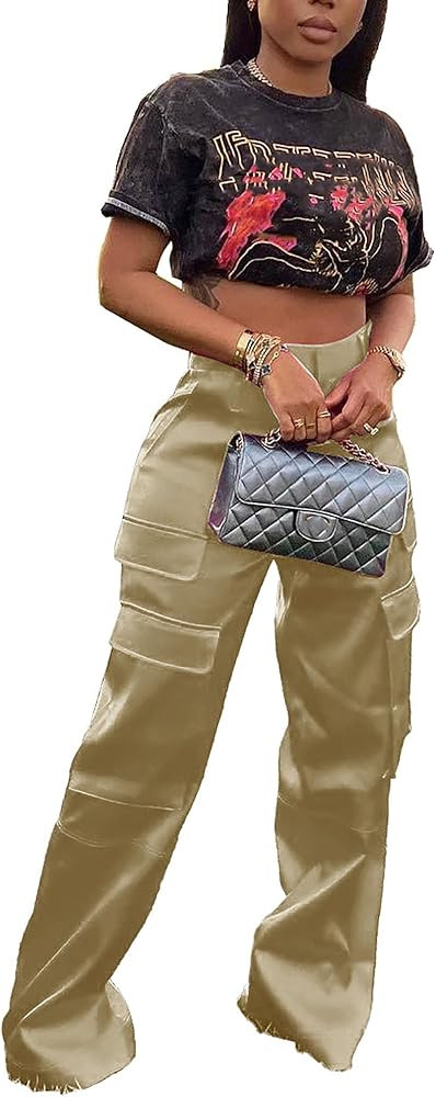 CALEBGAR Womens Cargo Pants Casual High Wasited Wide Leg Parachute Pants with Pockets | Amazon (US)