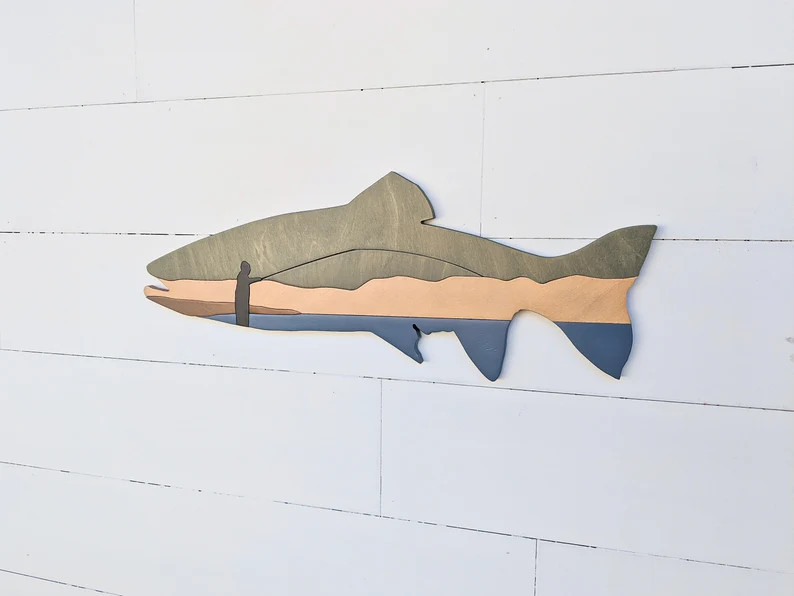 Wooden Trout Fish Wall Decor Fish Shaped Fishing Scene Fishing Decor Man Cave - Etsy | Etsy (US)