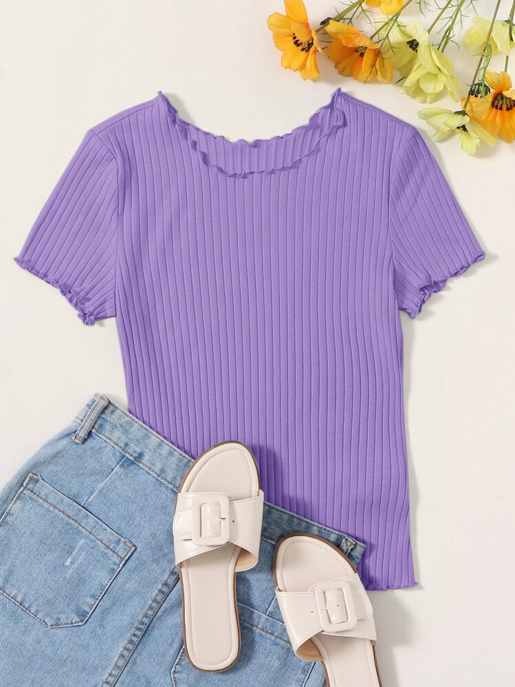 SHEIN EZwear Ribbed Lettuce-Edge Form-Fitting Top | SHEIN