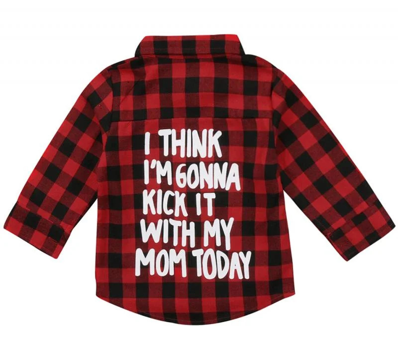 Kids Little Boys Girls Baby Letters Print Long Sleeve Button Down Red Plaid Flannel Shirt 2T | Walmart (US)