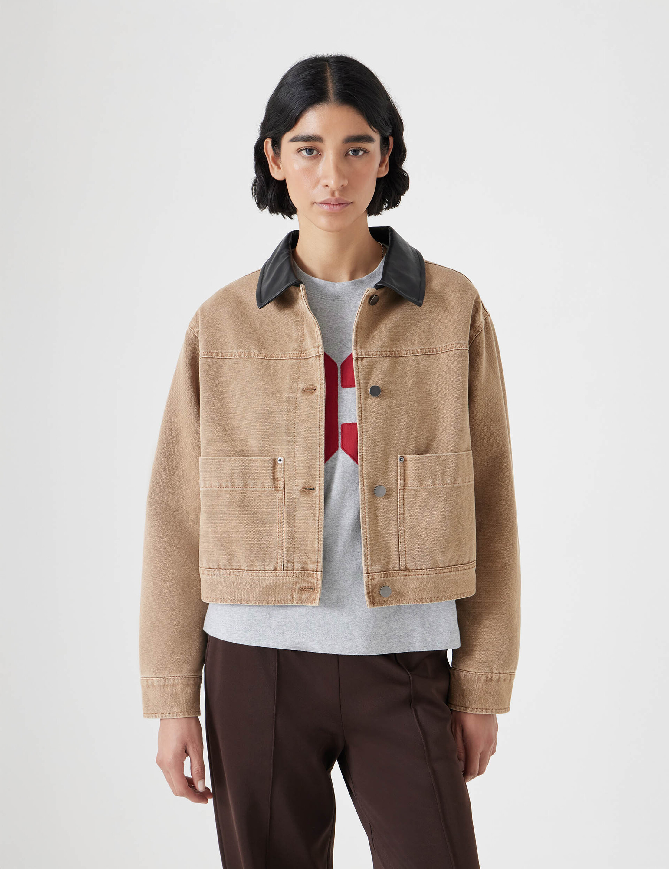 Leather Collar Cropped Jacket | Hush UK