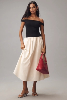 Elodie Petite Off-Shoulder Twofer Midi Dress | Anthropologie (US)