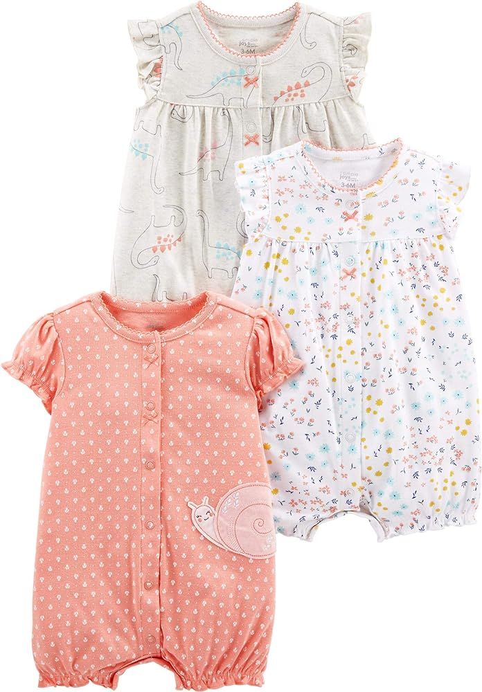 Simple Joys by Carter's Baby Girls' 3-Pack Snap-up Rompers | Amazon (US)