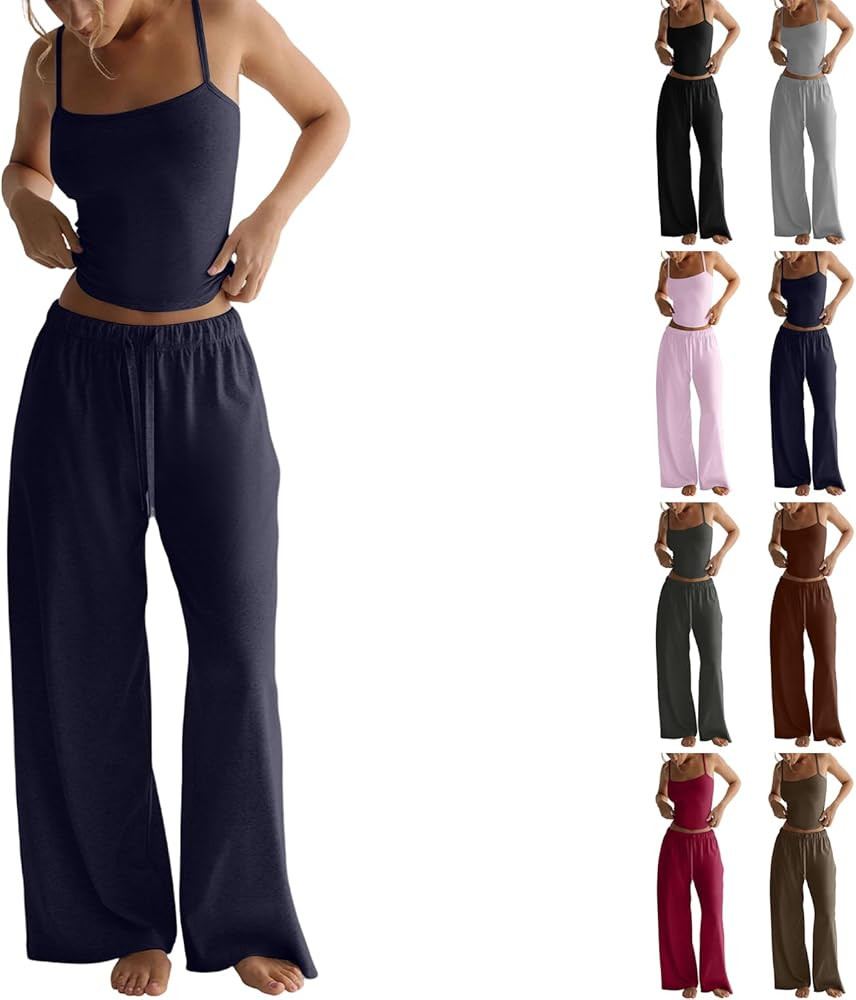 Lounge Sets for Women Sleeveless Tops & Wide Leg Sweatpants 2 Piece Sets Fall Sweatsuits Comfiest... | Amazon (US)