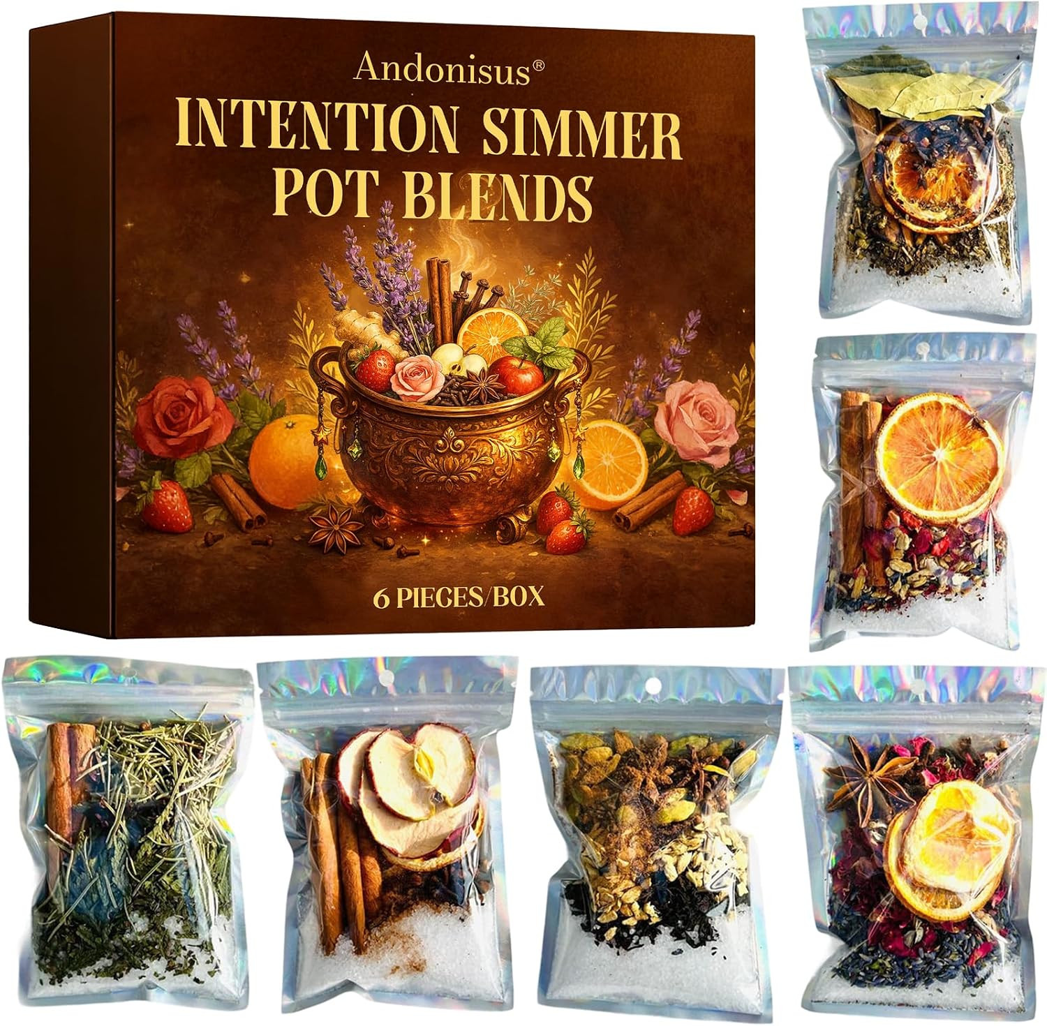 Simmer Pot Potpourri, Fall Potpourri Simmer Pot Mix, Intention Simmer Pot Blends, Stovetop Simmering Potpourri with for Christmas, Hostess Gifts, Meditation & Ritual Spaces (6 pcs) | Amazon (US)