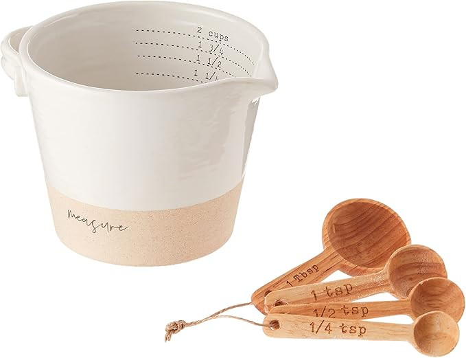 Mud Pie Stoneware Measuring Set, cup 4" x 4 3/4" | spoons 3", White | Amazon (US)