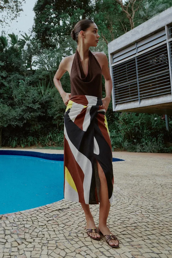 PRINTED WRAP MIDI SKIRT | Zara UK