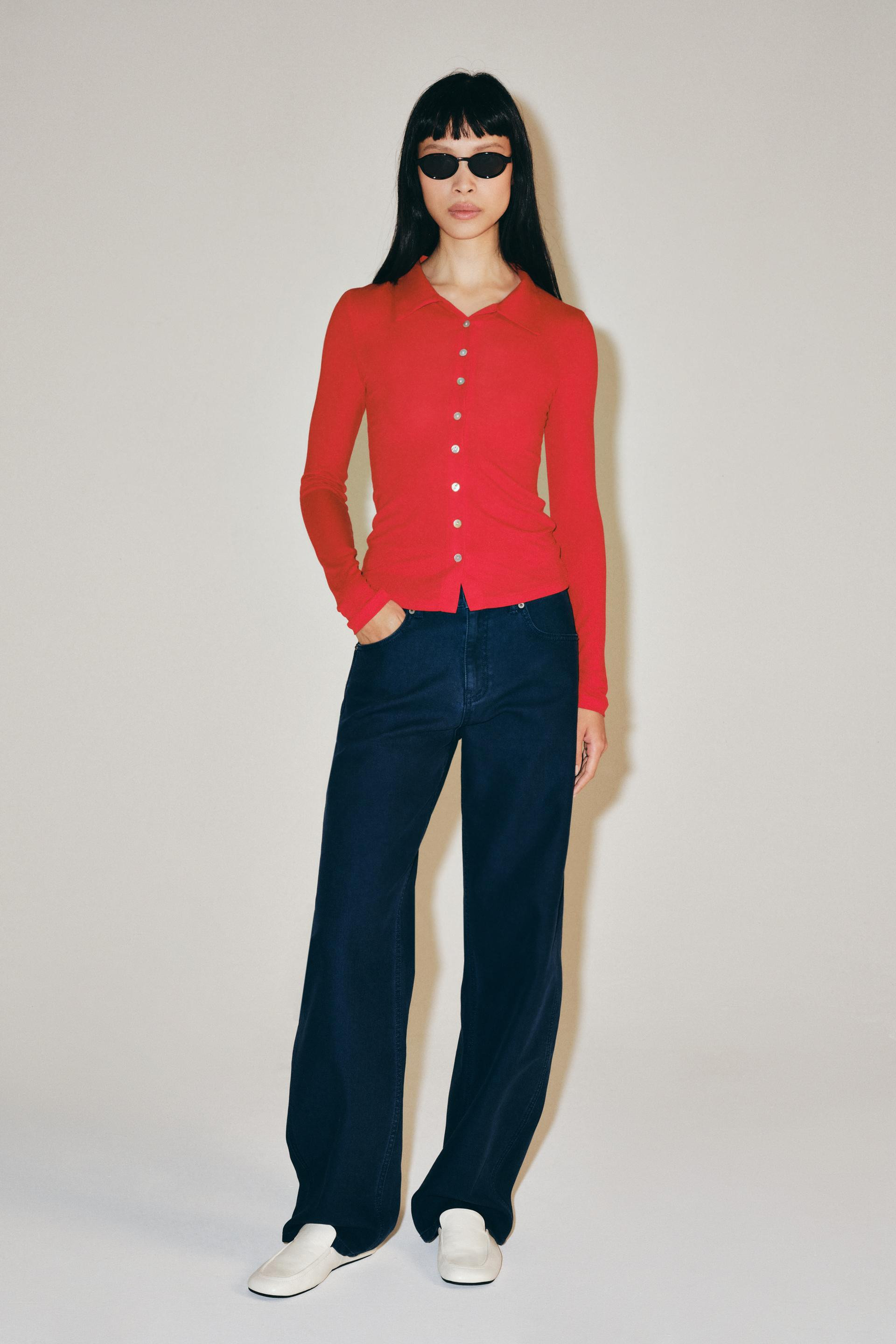 Zara - Button-Up Top - Ecru - M - Woman | Zara US