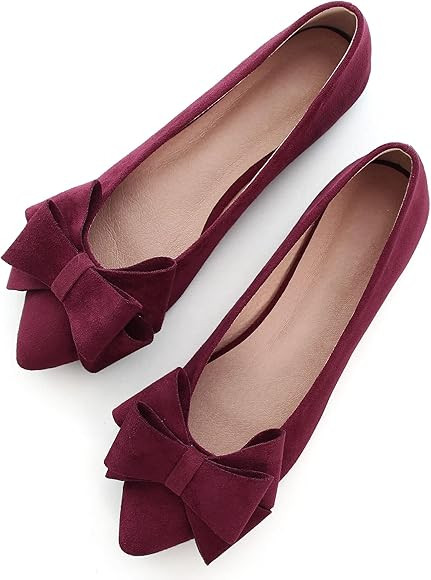 SAILING LU Bow-Knot Ballet Flats Womens Pointy Toe Flat Shoes Suede Dress Shoes Wear to Work Slip... | Amazon (US)