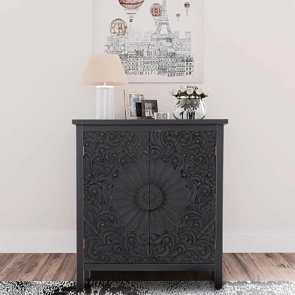 Sophia & William 2-Door Accent Cabinet, Distressed Storage Cabinet with 2 Carved Doors and Wooden... | Amazon (US)