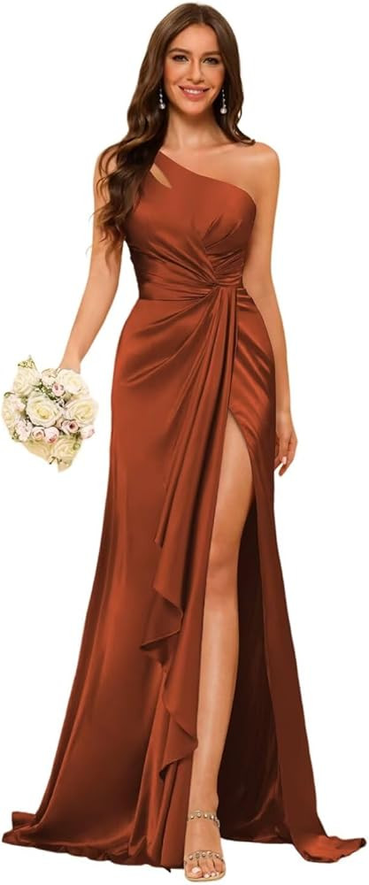 Dessiny One Shoulder Satin Bridesmaid Dresses for Women Long Pleated Maxi Formal Evening Dress wi... | Amazon (US)